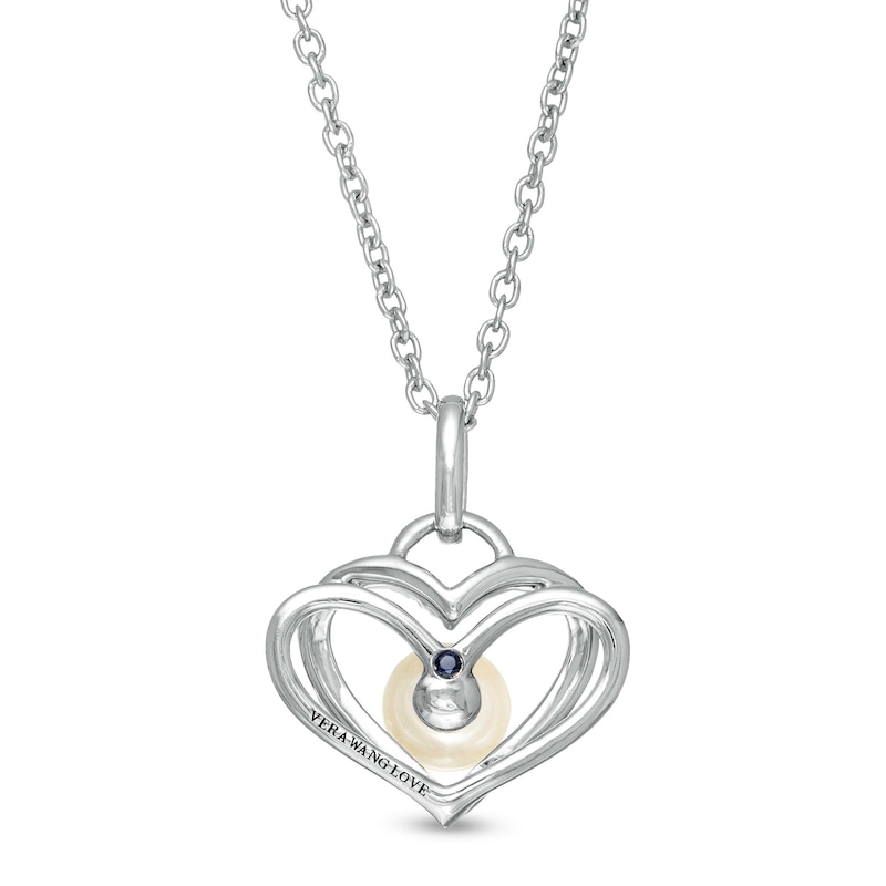 The Kindred Heart from Vera Wang Love Collection Cultured Freshwater Pearl and Diamond Pendant in Sterling Silver - 19"