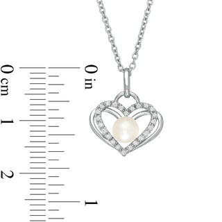 The Kindred Heart from Vera Wang Love Collection Freshwater Cultured Pearl and Diamond Pendant in Sterling Silver-19"