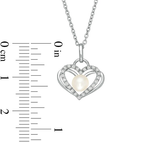 The Kindred Heart from Vera Wang Love Collection Freshwater Cultured Pearl and Diamond Pendant in Sterling Silver-19"