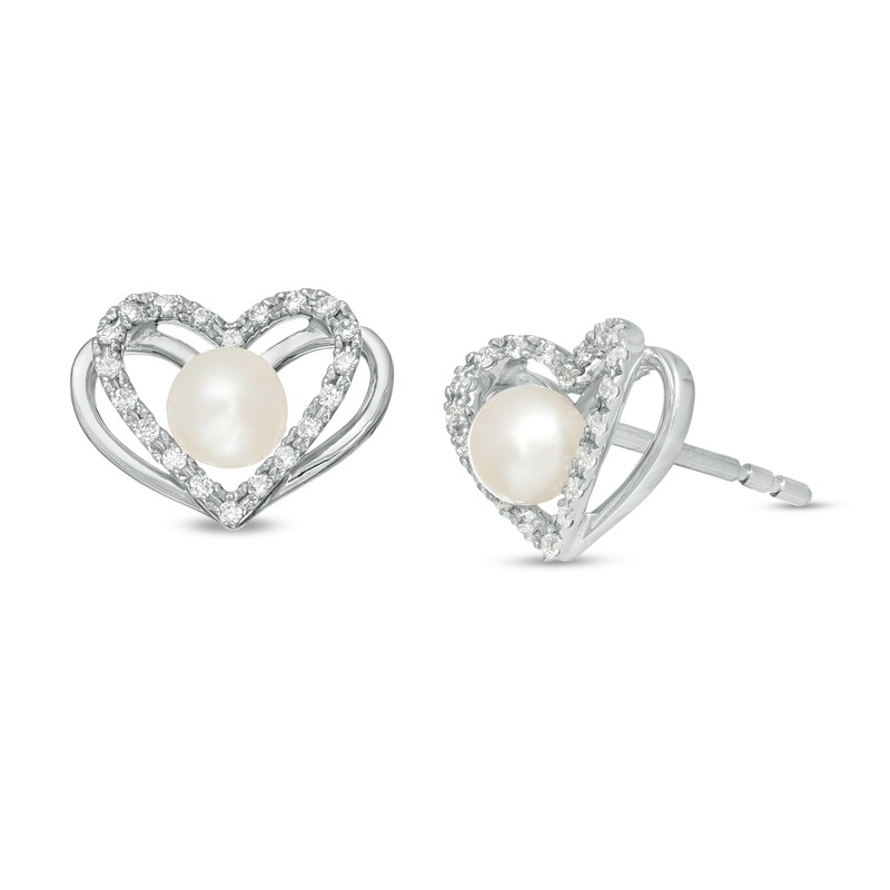 The Kindred Heart from Vera Wang Love Collection Cultured Freshwater Pearl and Diamond Stud Earrings in Sterling Silver