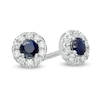 Thumbnail Image 1 of Vera Wang Love Collection 3.0mm Blue Sapphire and 0.146 CT. T.W. Diamond Frame Stud Earrings in Sterling Silver