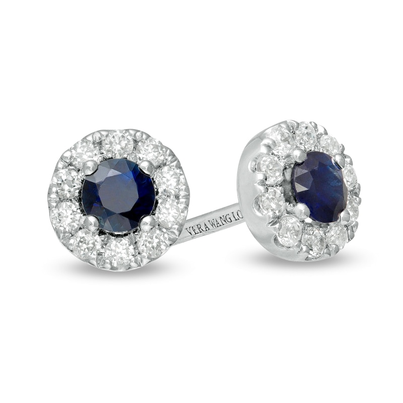 Vera Wang Love Collection 3.0mm Blue Sapphire and 0.146 CT. T.W. Diamond Frame Stud Earrings in Sterling Silver|Peoples Jewellers