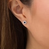 Thumbnail Image 2 of Vera Wang Love Collection 3.0mm Blue Sapphire and 0.146 CT. T.W. Diamond Frame Stud Earrings in Sterling Silver