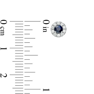 Vera Wang Love Collection 3.0mm Blue Sapphire and 0.146 CT. T.W. Diamond Frame Stud Earrings in Sterling Silver