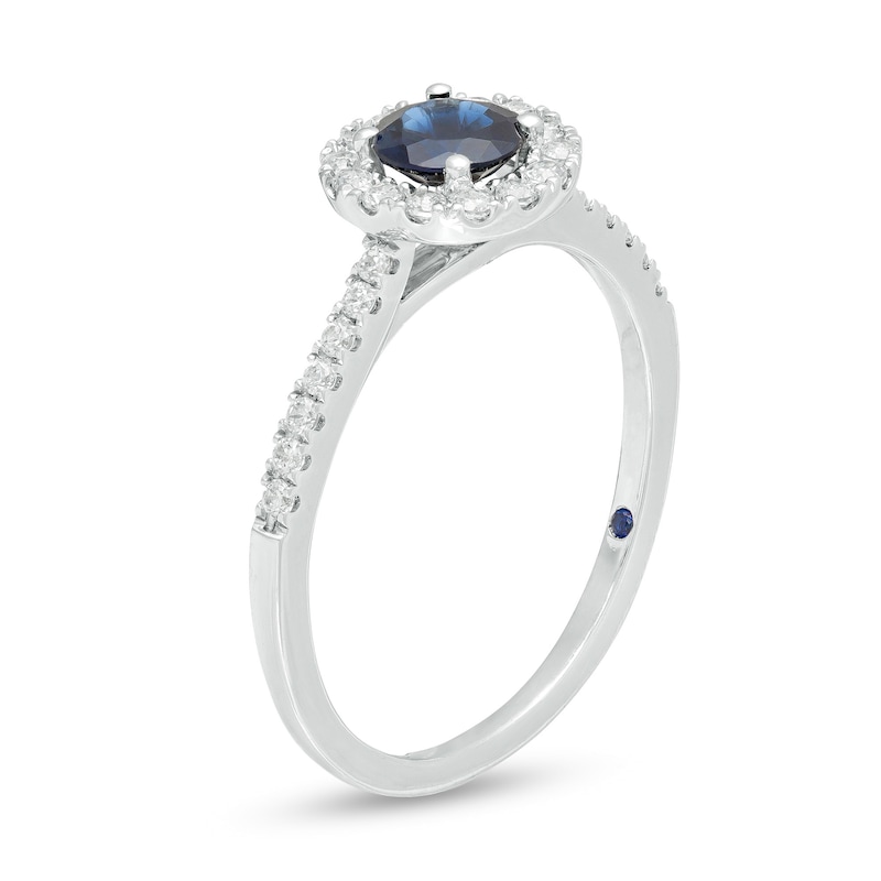 Vera Wang Love Collection 5.0mm Blue Sapphire and 0.23 CT. T.W. Diamond Frame Ring in Sterling Silver