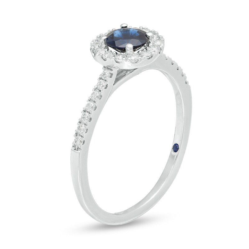 Main Image 3 of Vera Wang Love Collection 5.0mm Blue Sapphire and 0.23 CT. T.W. Diamond Frame Ring in Sterling Silver