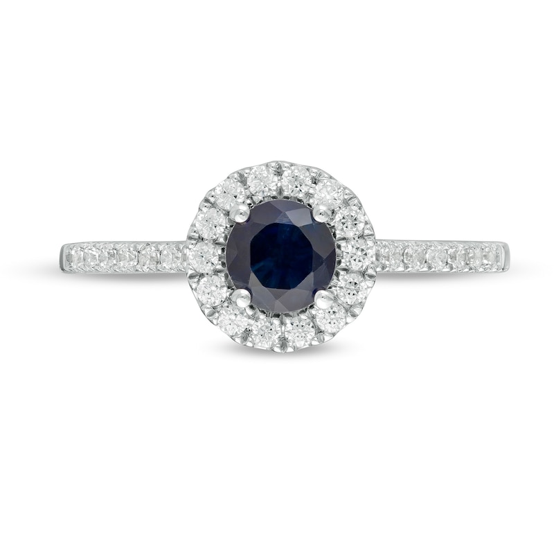 Main Image 4 of Vera Wang Love Collection 5.0mm Blue Sapphire and 0.23 CT. T.W. Diamond Frame Ring in Sterling Silver