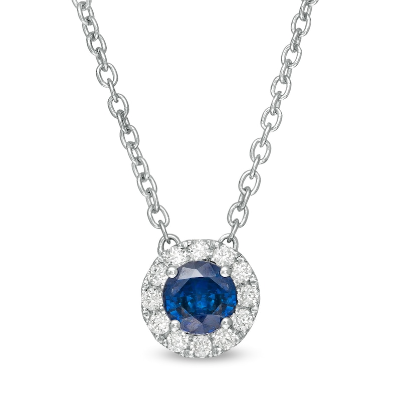 Vera Wang Love Collection 4.0mm Blue Sapphire and 0.085 CT. T.W. Diamond Frame Pendant in Sterling Silver - 19"|Peoples Jewellers