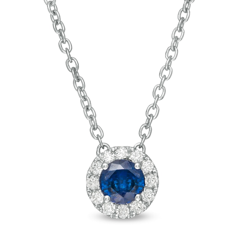 Main Image 1 of Vera Wang Love Collection 4.0mm Blue Sapphire and 0.085 CT. T.W. Diamond Frame Pendant in Sterling Silver - 19"