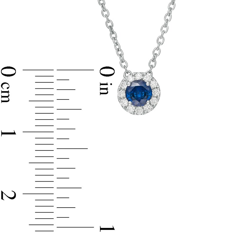 Vera Wang Love Collection 4.0mm Blue Sapphire and 0.085 CT. T.W. Diamond Frame Pendant in Sterling Silver - 19"