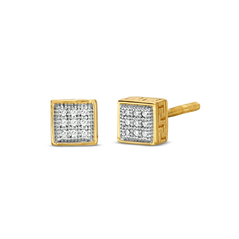 Men's 0.05 CT. T.W. Composite Diamond Greek Key Border Square Stud Earrings in 10K Gold