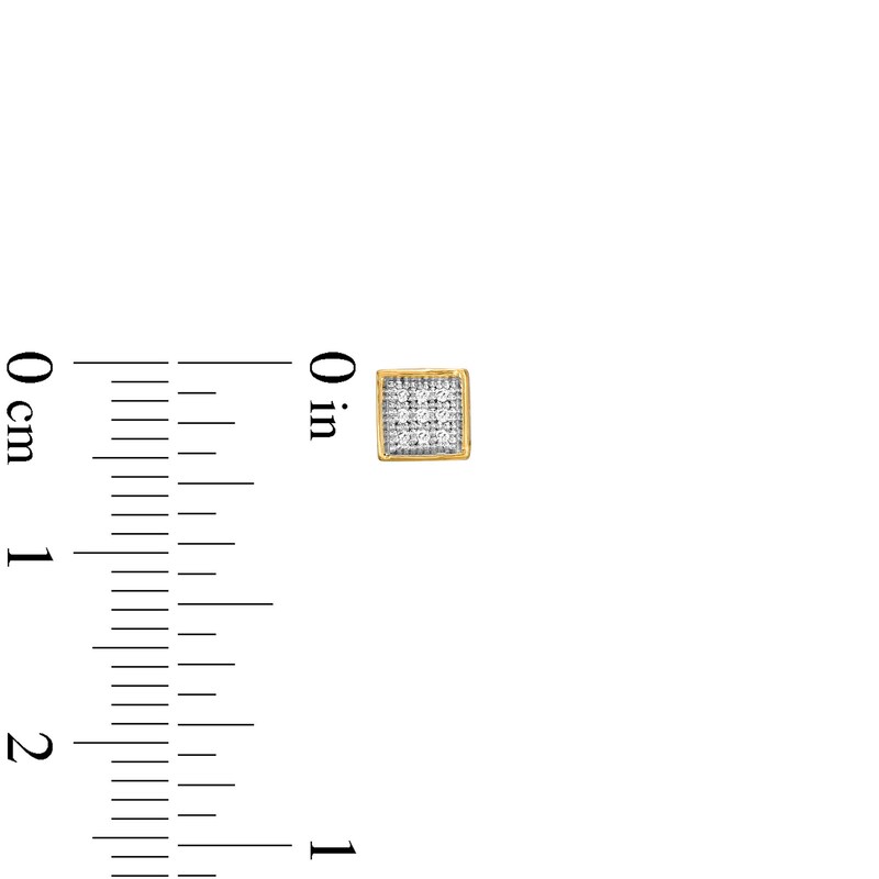 Main Image 3 of Men's 0.05 CT. T.W. Composite Diamond Greek Key Border Square Stud Earrings in 10K Gold