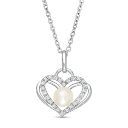 The Kindred Heart from Vera Wang Love Collection Freshwater Cultured Pearl and Diamond Pendant in Sterling Silver-19"