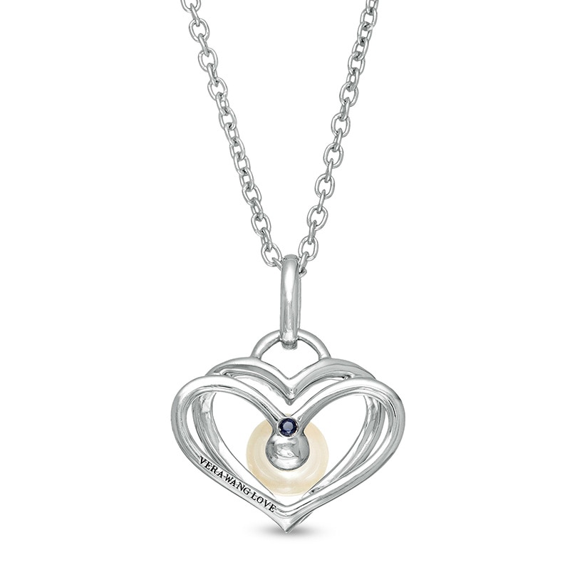 The Kindred Heart from Vera Wang Love Collection Freshwater Cultured Pearl and Diamond Pendant in Sterling Silver-19"