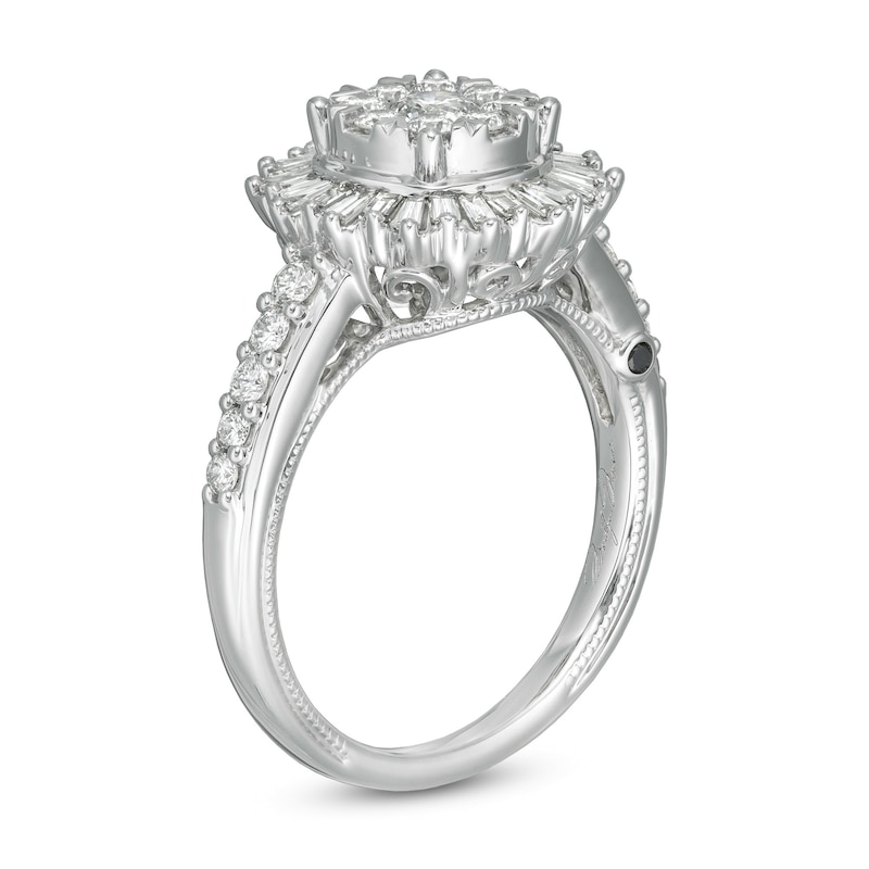 Marilyn Monroe™ Collection 0.95 CT. T.W. Composite Diamond Sunburst Frame Engagement Ring in 14K White Gold