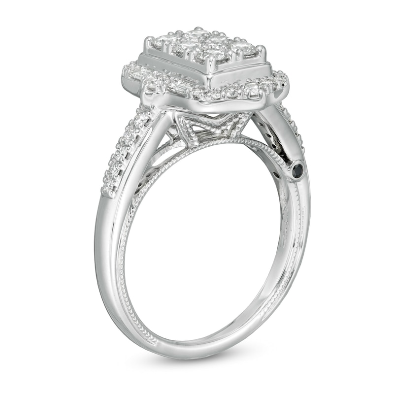 Marilyn Monroe™ Collection 0.95 CT. T.W. Composite Rectangle Diamond Ornate Frame Engagement Ring in 14K White Gold