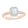 Thumbnail Image 0 of 0.64 CT. T.W. Emerald-Cut Diamond Frame Engagement Ring in 14K Rose Gold