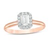 Thumbnail Image 1 of 0.64 CT. T.W. Emerald-Cut Diamond Frame Engagement Ring in 14K Rose Gold