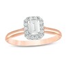 Thumbnail Image 0 of 0.64 CT. T.W. Emerald-Cut Diamond Frame Engagement Ring in 14K Rose Gold