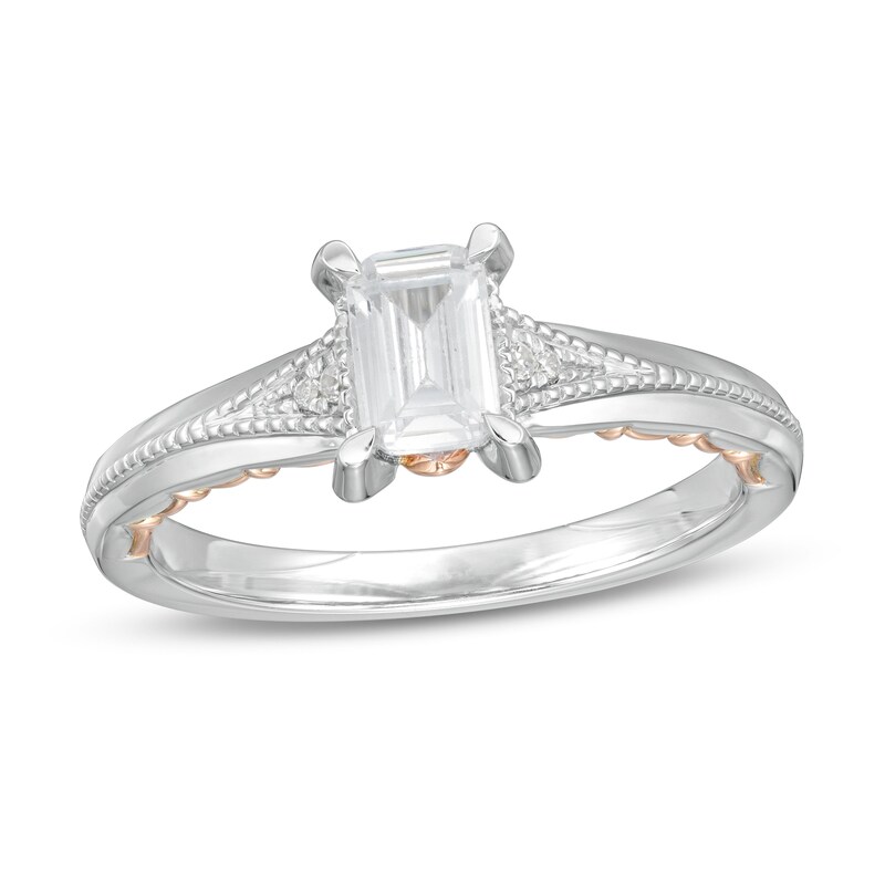 Main Image 1 of 0.72 CT. T.W. Certified Emerald-Cut Diamond Vintage-Style Engagement Ring in 14K Two-Tone Gold (I/I1)