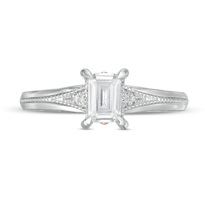 Main Image 4 of 0.72 CT. T.W. Certified Emerald-Cut Diamond Vintage-Style Engagement Ring in 14K Two-Tone Gold (I/I1)