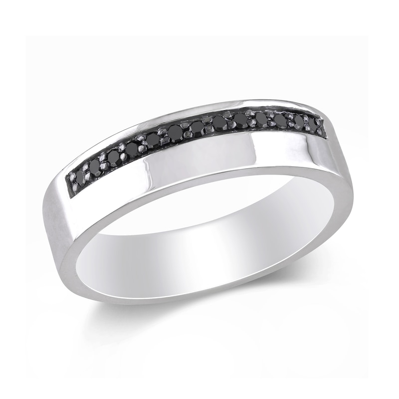 Main Image 1 of Men's 0.20 CT. T.W. Black Diamond Ribbon Band in Sterling Silver