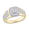 Thumbnail Image 1 of Men's Quad Lab-Created White Sapphire Cushion Frame Double Row Stepped Edge Ring in 10K Gold