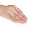 Thumbnail Image 2 of Men's Quad Lab-Created White Sapphire Cushion Frame Double Row Stepped Edge Ring in 10K Gold