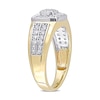 Thumbnail Image 3 of Men's Quad Lab-Created White Sapphire Cushion Frame Double Row Stepped Edge Ring in 10K Gold