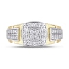 Thumbnail Image 4 of Men's Quad Lab-Created White Sapphire Cushion Frame Double Row Stepped Edge Ring in 10K Gold