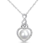 Thumbnail Image 0 of Button Cultured Freshwater Pearl and 0.07 CT. T.W. Diamond Heart Frame Cascading Twist Drop Pendant in Sterling Silver