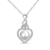 Thumbnail Image 1 of Button Freshwater Cultured Pearl and 0.07 CT. T.W. Diamond Heart Frame Cascading Twist Drop Pendant in Sterling Silver