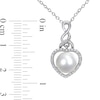 Thumbnail Image 1 of Button Cultured Freshwater Pearl and 0.07 CT. T.W. Diamond Heart Frame Cascading Twist Drop Pendant in Sterling Silver