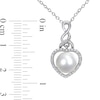 Thumbnail Image 2 of Button Freshwater Cultured Pearl and 0.07 CT. T.W. Diamond Heart Frame Cascading Twist Drop Pendant in Sterling Silver