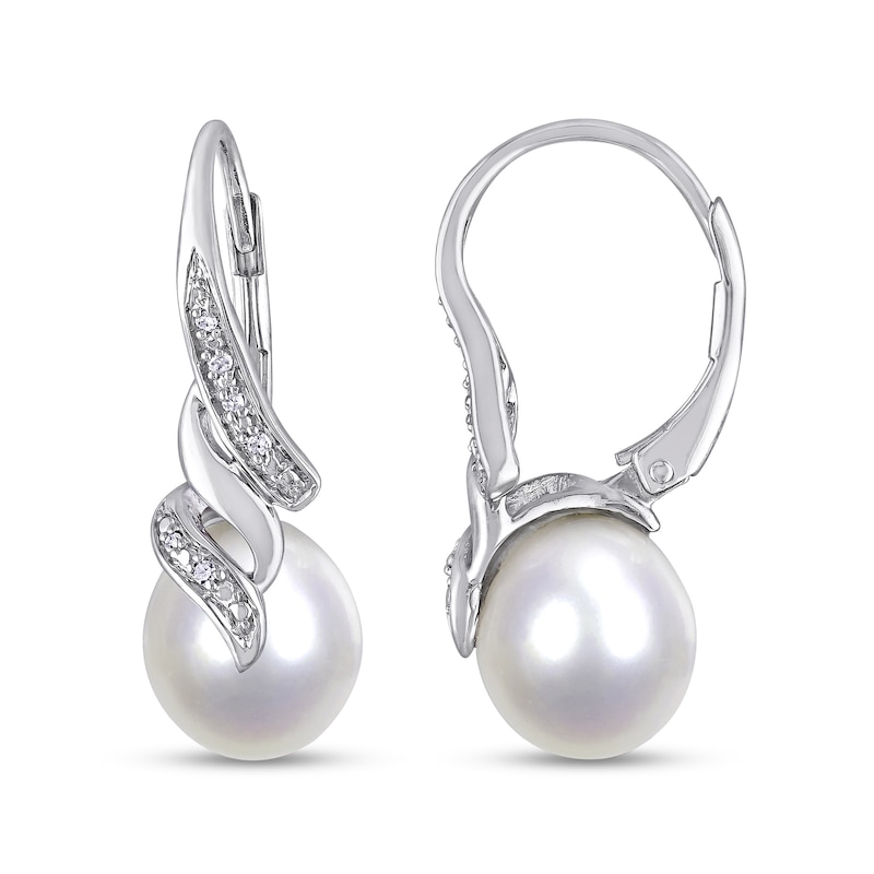 9.0-9.5mm Baroque Cultured Freshwater Pearl and 0.04 CT. T.W. Diamond Flame Drop Earrings in Sterling Silver|Peoples Jewellers