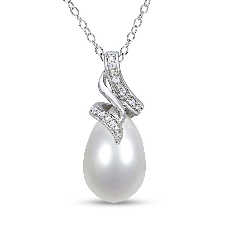 9.0-9.5mm Baroque Cultured Freshwater Pearl and 0.04 CT. T.W. Diamond Flame Pendant in Sterling Silver|Peoples Jewellers