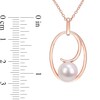 Thumbnail Image 1 of 9.0-9.5mm Cultured Freshwater Pearl Open Looping Oval Frame Pendant in Sterling Silver with Rose Rhodium