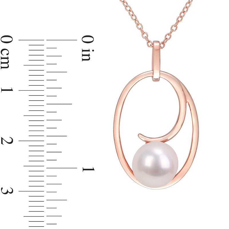 9.0-9.5mm Freshwater Cultured Pearl Open Looping Oval Frame Pendant in Sterling Silver with Rose Rhodium