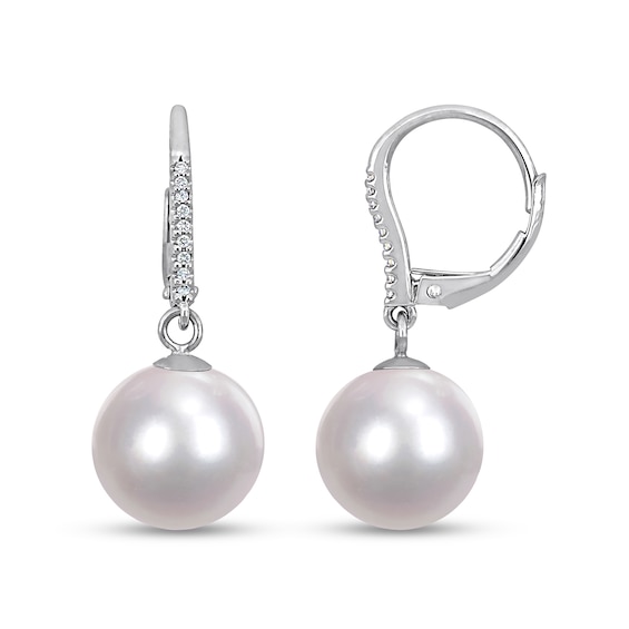 11.0-12.0mm Freshwater Cultured Pearl and 0.05 CT. T.W. Diamond Drop Earrings in Sterling Silver
