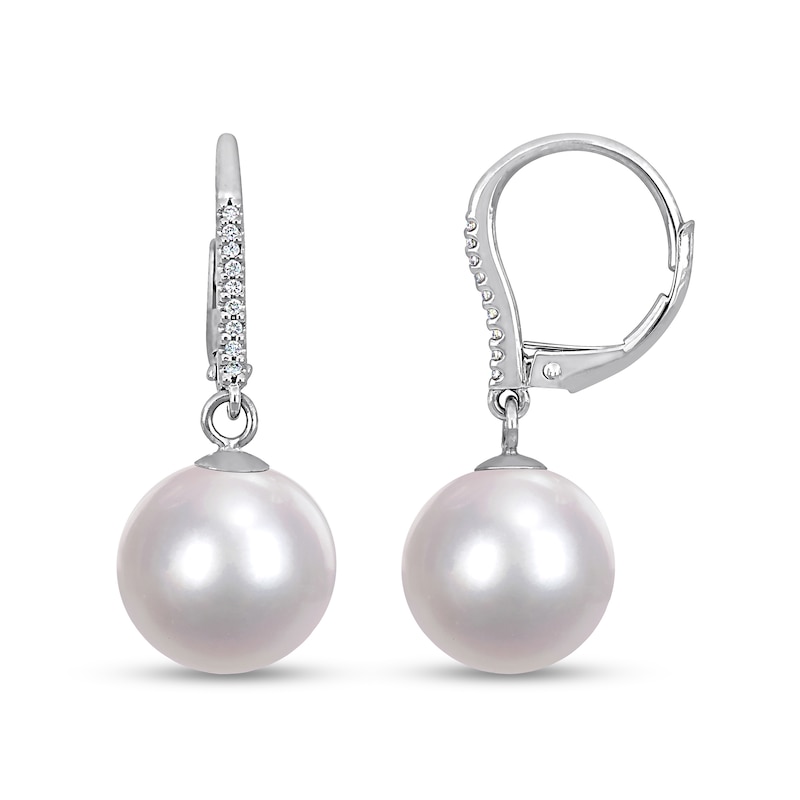 11.0-12.0mm Freshwater Cultured Pearl and 0.05 CT. T.W. Diamond Drop Earrings in Sterling Silver