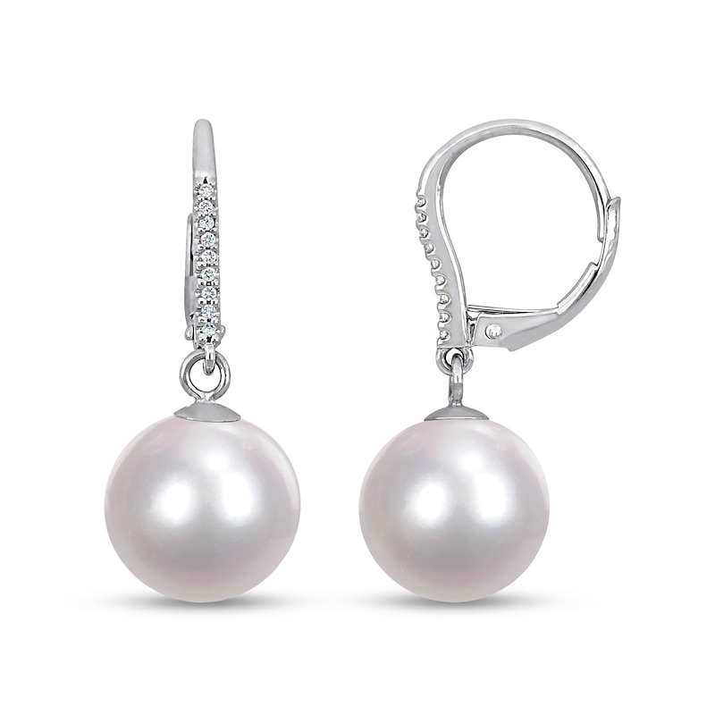 11.0-12.0mm Cultured Freshwater Pearl and 0.05 CT. T.W. Diamond Drop Earrings in Sterling Silver