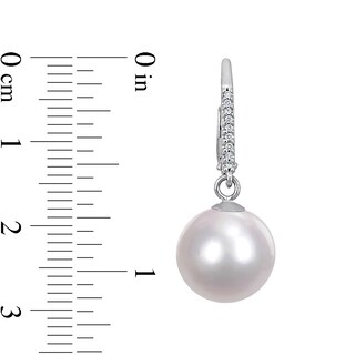 11.0-12.0mm Freshwater Cultured Pearl and 0.05 CT. T.W. Diamond Drop Earrings in Sterling Silver