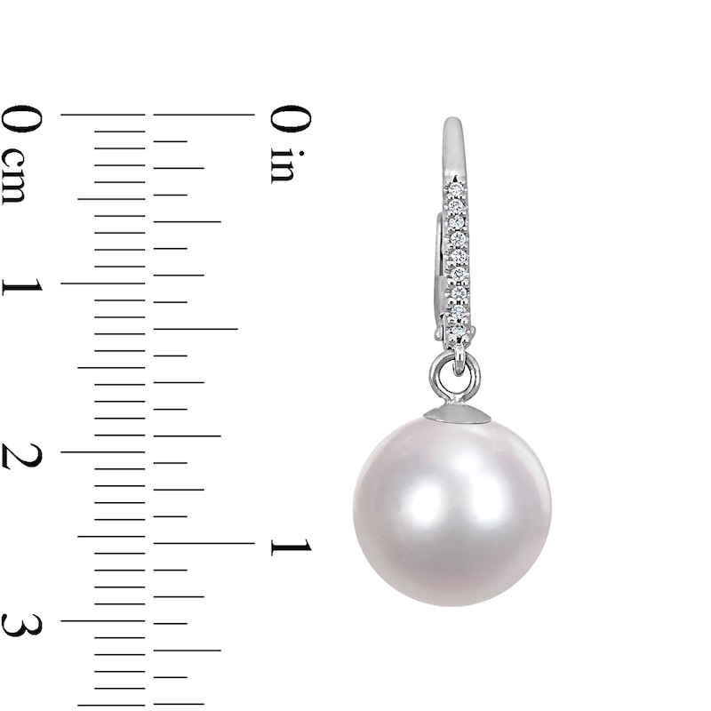 11.0-12.0mm Cultured Freshwater Pearl and 0.05 CT. T.W. Diamond Drop Earrings in Sterling Silver