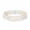 Thumbnail Image 1 of 6.5-7.0mm Freshwater Cultured Pearl Barrel Station Double Strand Bracelet in Sterling Silver-7.5"