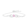 Oval Lab-Created Pink Sapphire and Diamond Accent "MOM" Infinity Side Loop Bolo Bracelet in Sterling Silver - 9.5"