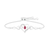 Thumbnail Image 1 of Oval Lab-Created Ruby and 0.04 CT. T.W. Diamond Heart Frame &quot;MOM&quot; Side Infinity Bolo Bracelet in Sterling Silver - 9.5&quot;