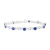 Thumbnail Image 2 of 5.0mm Lab-Created Blue Sapphire and 0.09 CT. T.W. Diamond "MOM" Looping Ribbon Bracelet in Sterling Silver - 7.5"