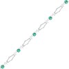 Thumbnail Image 1 of Oval Lab-Created Emerald and 0.09 CT. T.W. Diamond Kite-Shaped Art Deco Link Bracelet in Sterling Silver - 7.5&quot;