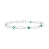 Thumbnail Image 2 of Oval Lab-Created Emerald and 0.09 CT. T.W. Diamond Kite-Shaped Art Deco Link Bracelet in Sterling Silver - 7.5&quot;