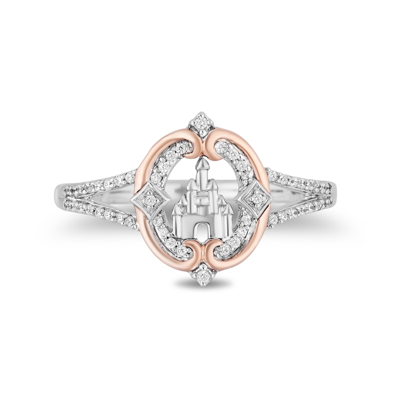 Enchanted Disney Princess 0.145 CT. T.W. Diamond Castle Ring in Sterling Silver and 10K Rose Gold
